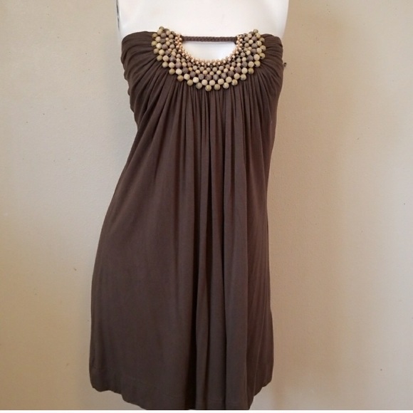 Beaded Strapless mini dress olive green - Picture 5 of 5